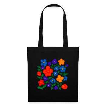 Pixel Flowers – Esthétique florale rétro - Sac en tissu - noir - Devant