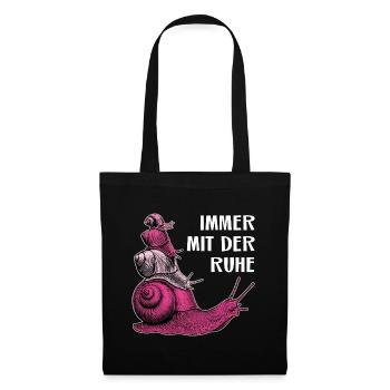 Immer mit der Ruhe vier Schnecken und Spruch - Stoffbeutel - Schwarz - Vorne