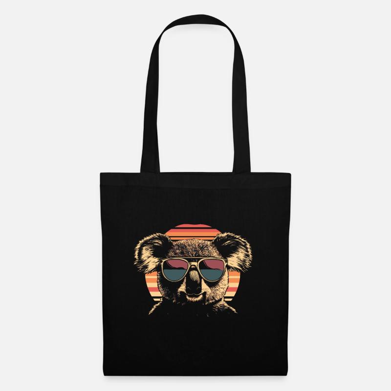 Koala mit Sonnenbrille Vintage - Stoffbeutel - Schwarz
