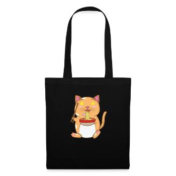 chat japonais mange des nouilles ramen - Sac en tissu - noir - Devant