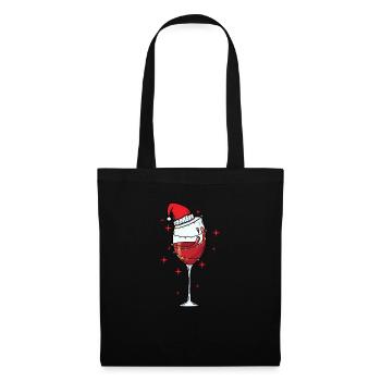 Verre à vin avec casquette de Noël - Sac en tissu - noir - Devant