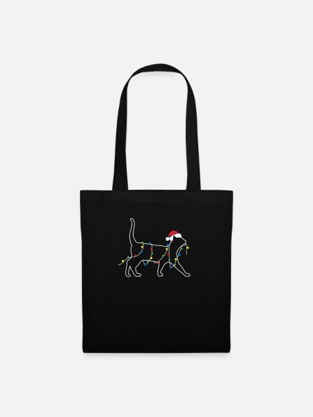 Katze mit Weihnachtsbeleuchtung Xmas - Stoffbeutel - Schwarz