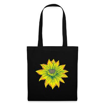 Fleur dessinée à la main en jaune fluo - Sac en tissu - noir - Devant
