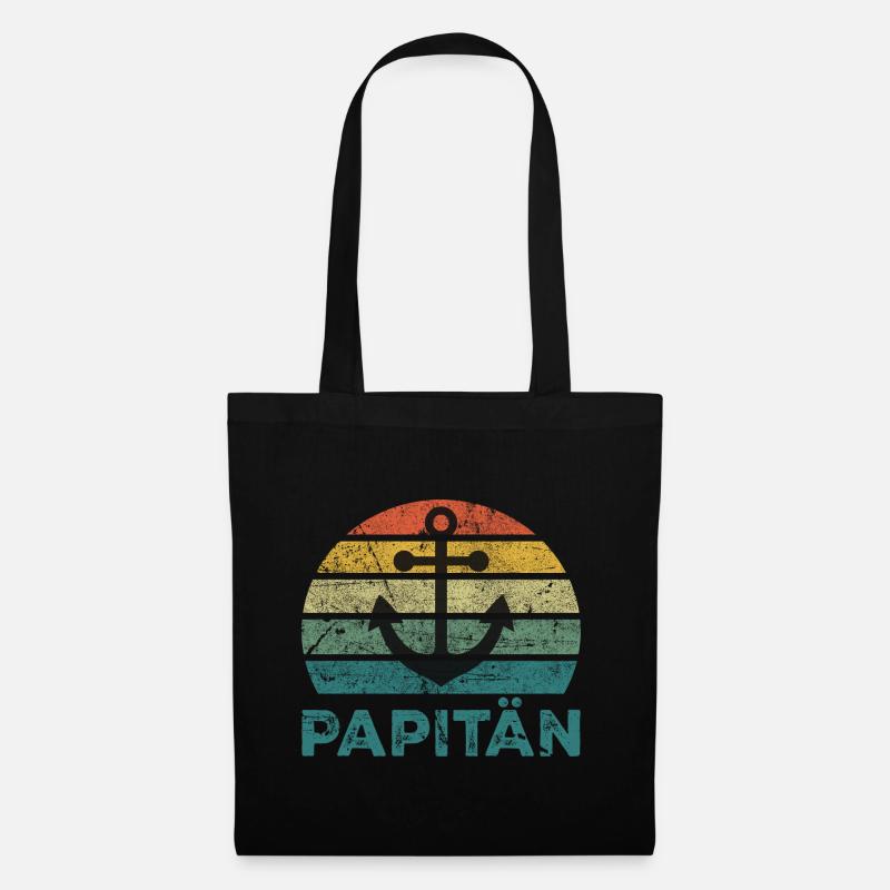 Papitän – Lustiges Vatertagsgeschenk mit Anker - Stoffbeutel - Schwarz