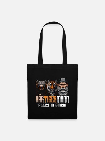 Bärtigermann Bär Tiger Mann Geschenk Bart Sprüche - Stoffbeutel - Schwarz