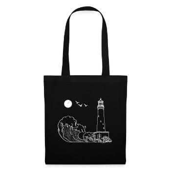 Mer vagues mouettes cadeau phare pleine lune - Sac en tissu - noir - Devant