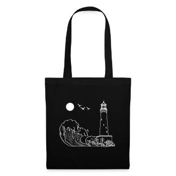 Seagulls Waves Ocean Gift Full Moon Lighthouse - Tote Bag - black - Front