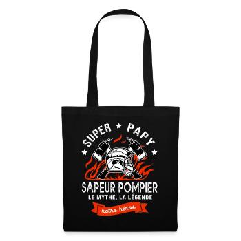 super papy sapeurs pompiers cadeau papi pompier - Sac en tissu - noir - Devant