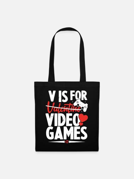 V Is For Video Games Funny Valentines Day - Sac en tissu - noir