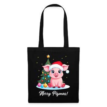Cochon Noël fermier Joyeux Pigmas - Sac en tissu - noir - Devant