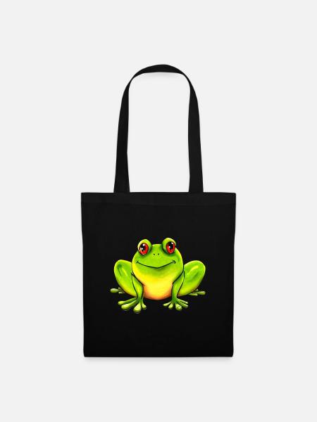 Frosch lustig grün rote Augen süß - Stoffbeutel - Schwarz
