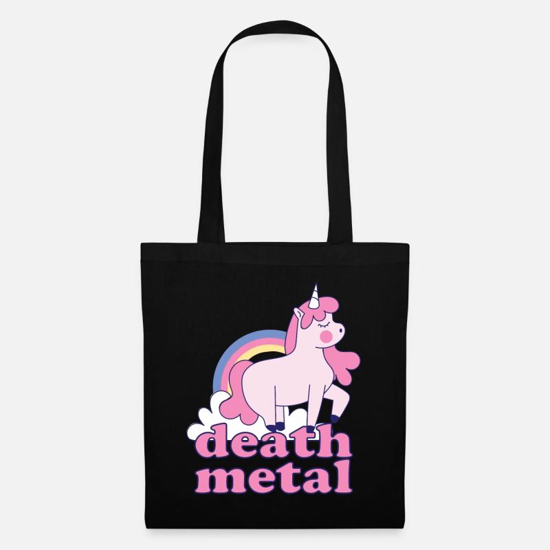 Lustig Death Metal Einhorn Regenbogen Metalhead - Stoffbeutel - Schwarz