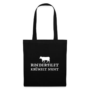 Rinderfilet krümelt nicht | Grill, lustige Sprüche - Stoffbeutel - Schwarz - Vorne