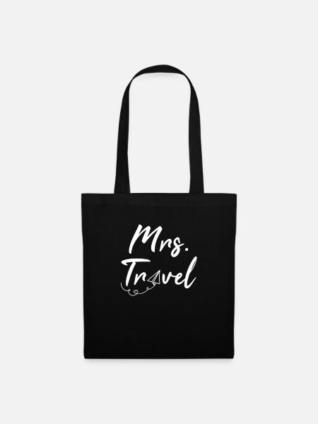 Mrs Travel - cooles Reise Shirt für Weltreisende - Stoffbeutel - Schwarz