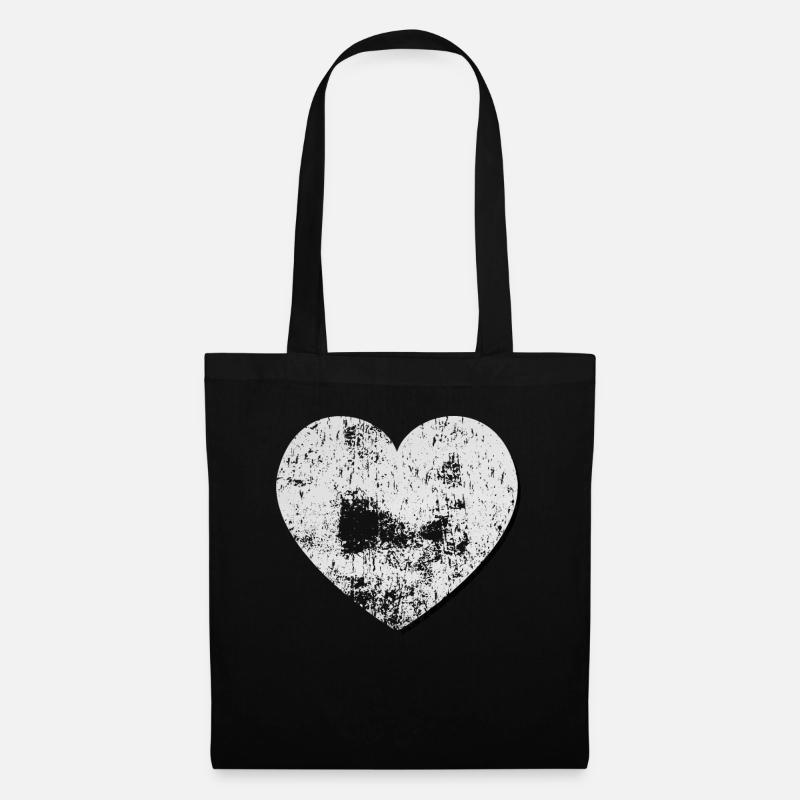 Big White Heart Grunge Style - Stoffbeutel - Schwarz