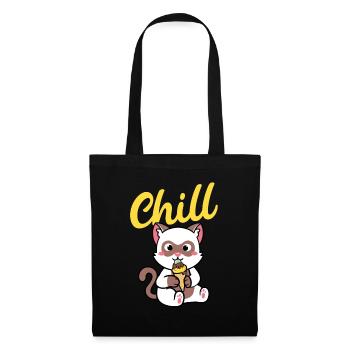 Coole Kawaii Katze Retro Sommer Design Chill - Stoffbeutel - Schwarz - Vorne