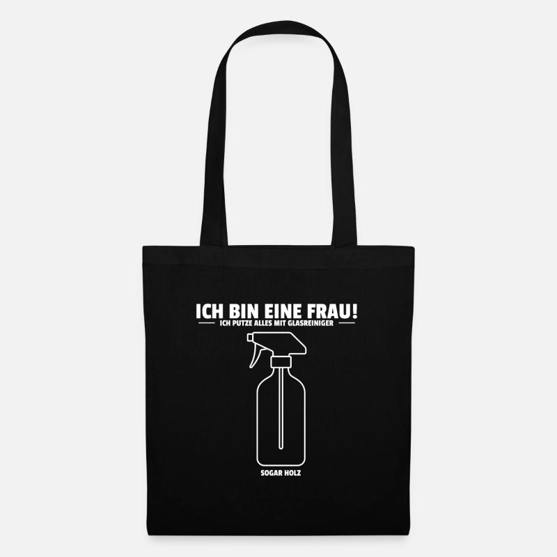 Ich bin eine Frau Ich putze alles mit Glasreiniger - Stoffbeutel - Schwarz