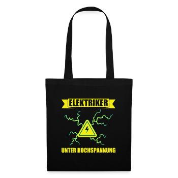 Elektriker unter Hochspannung - lustiges Wortspiel - Stoffbeutel - Schwarz - Vorne