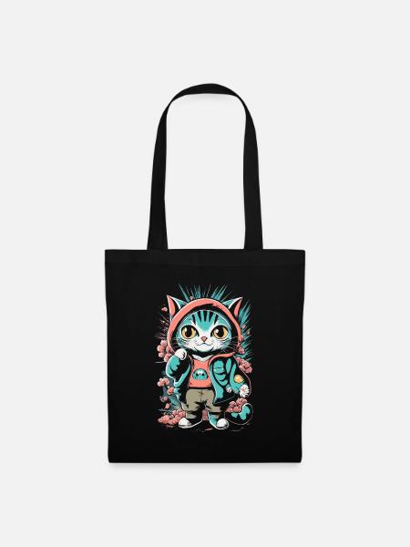 süßes Kawaii Kätzchen Japan - Stoffbeutel - Schwarz