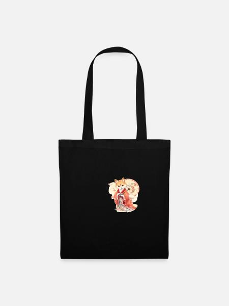 Japanese dog Shiba Inu in kimono with flowers - Tote Bag - black
