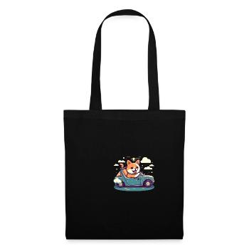 Chien Shiba Inu voyageant avec voiture et lunettes - Sac en tissu - noir - Devant