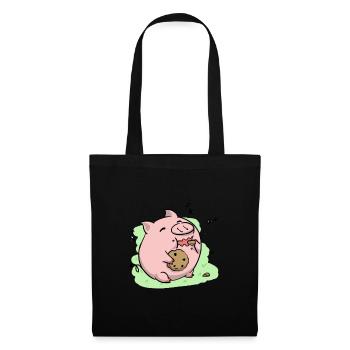 Piggy Kawaii Biscuit Cochon Porc - Sac en tissu - noir - Devant