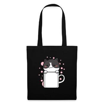Katze Miezekatze Kaffe Kawaii Niedlich - Stoffbeutel - Schwarz - Vorne