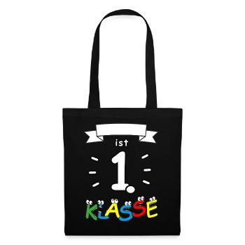 Erste Klasse T-Shirt für Schulanfänger mit Name - Stoffbeutel - Schwarz - Vorne