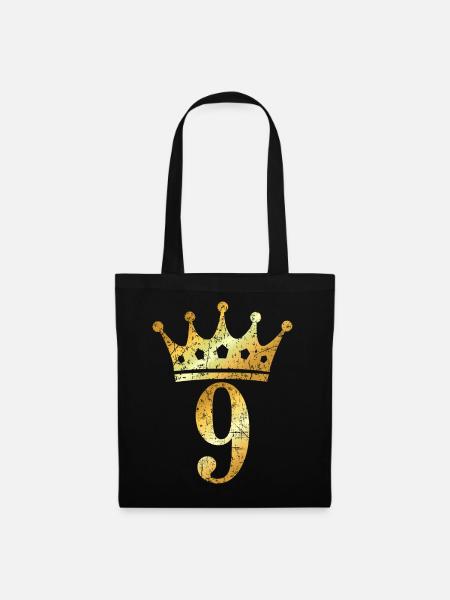 Krone Nummer 9 (Vintage Goldgelb) 9. Geburtstag - Stoffbeutel - Schwarz