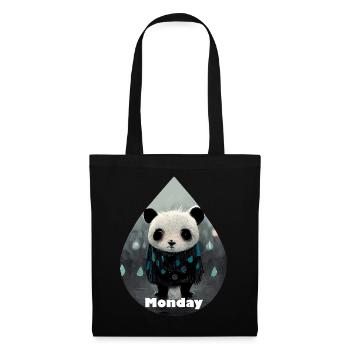 Panda im Regen - Montag Morgen - Stoffbeutel - Schwarz - Vorne