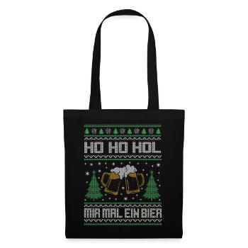 Ho Ho Ho hol mir mal ein Bier ugly Christmas - Stoffbeutel - Schwarz - Vorne