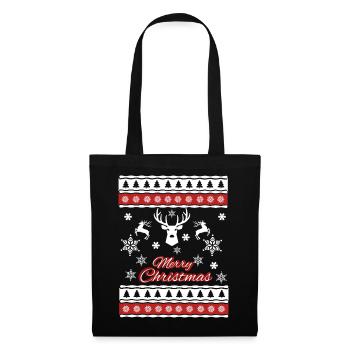 Merry Christmas Design - Ugly Xmas Weihnachten - Stoffbeutel - Schwarz - Vorne