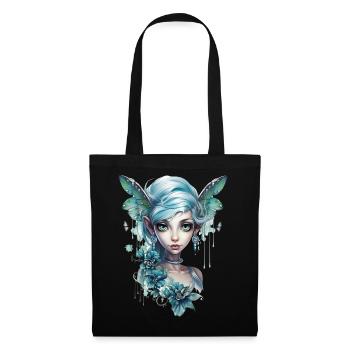 Fée aux cheveux bleus et aux grands yeux – Fantasy - Sac en tissu - noir - Devant