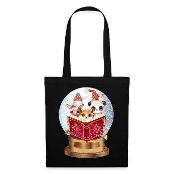 Animals reading in a snow globe at Christmas - Tote Bag - black - Front