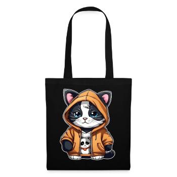 Chat cool avec sweat à capuche - Sac en tissu - noir - Devant