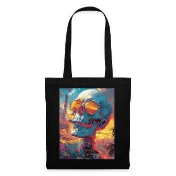 Smoking Skull, Totenkopf mit Zigarette - Stoffbeutel - Schwarz - Vorne