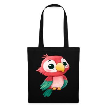 Niedlicher Kawaii Papagei – Bunter Cartoon Vogel Design - Stoffbeutel - Schwarz - Vorne