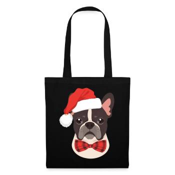 French Bulldog mit Weihnachtsmütze Minimalistisch - Stoffbeutel - Schwarz - Vorne