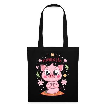 Süßes Ferkel Namaste Floral Kawaii - Stoffbeutel - Schwarz - Vorne