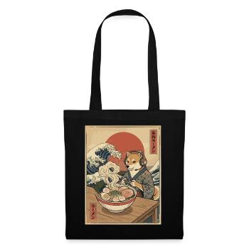 Kawaii Gamer Shiba Gaming with Ramen Bowl Süß - Stoffbeutel - Schwarz - Vorne