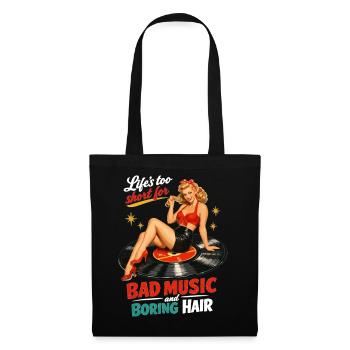 Pin-Up rétro sur disque vinyle : vinyle & rockabilly - Sac en tissu - noir - Devant