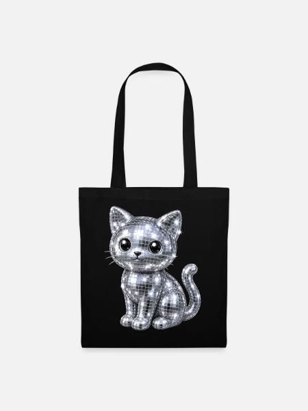 Katze Disco Glitzer - Stoffbeutel - Schwarz