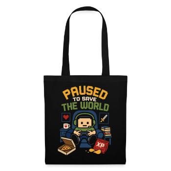 Paused to Save the World – Gamer Spruch - Stoffbeutel - Schwarz - Vorne