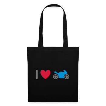 ★ Designfarben änderbar ★ Ich liebe Motorräder - Stoffbeutel - Schwarz - Vorne