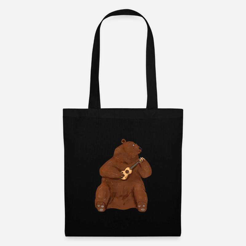 Gitarre Ukulele Bär Braunbär Kinder Geschenk - Stoffbeutel - Schwarz