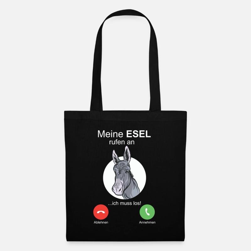 Esel ruft an I Handy Burro Muli Maultier Mama Papa - Stoffbeutel - Schwarz
