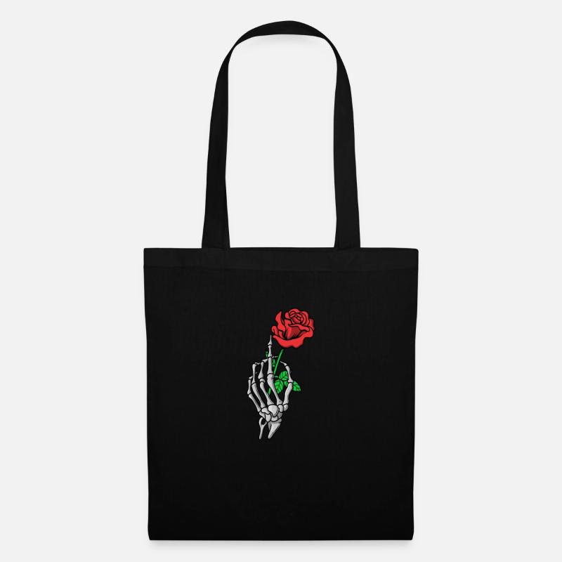Skeleton hand red roses tattoo style bone hand - Tote Bag - black