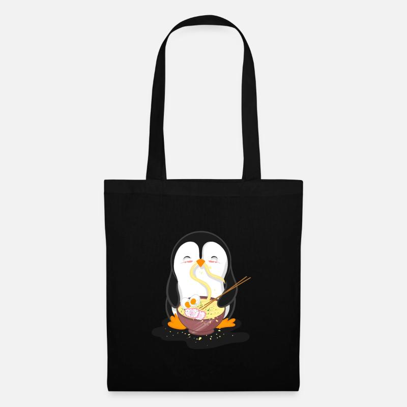 Pinguin isst Ramen Nudel Suppe - Stoffbeutel - Schwarz