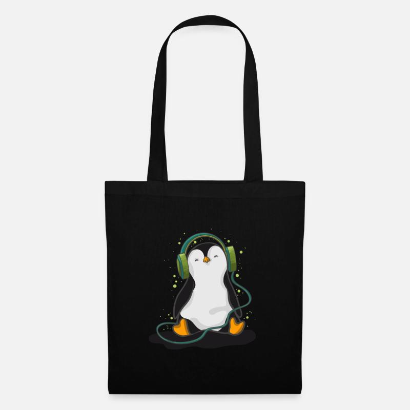 Pinguin hört Musik - Stoffbeutel - Schwarz