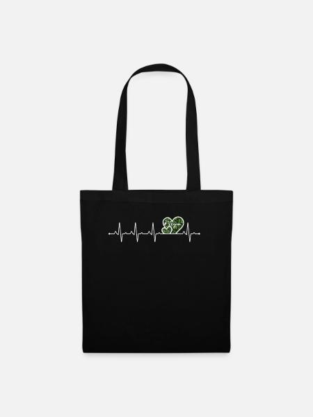 Vegan mit Herz Herzschlag - Stoffbeutel - Schwarz